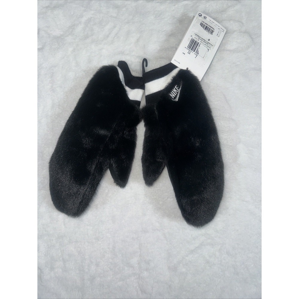 Nike Womens Warm Mittens Black White Faux Fur XS/S NWT ZNRUG-01-XS/S
